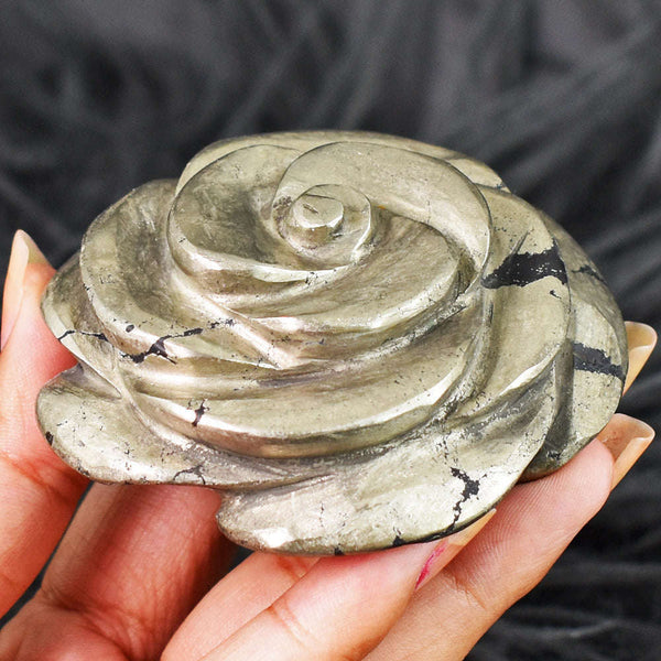 gemsmore:Amazing  1399.00 Cts  Genuine  Pyrite  Hand Carved  Rose  Flower  Gemstone