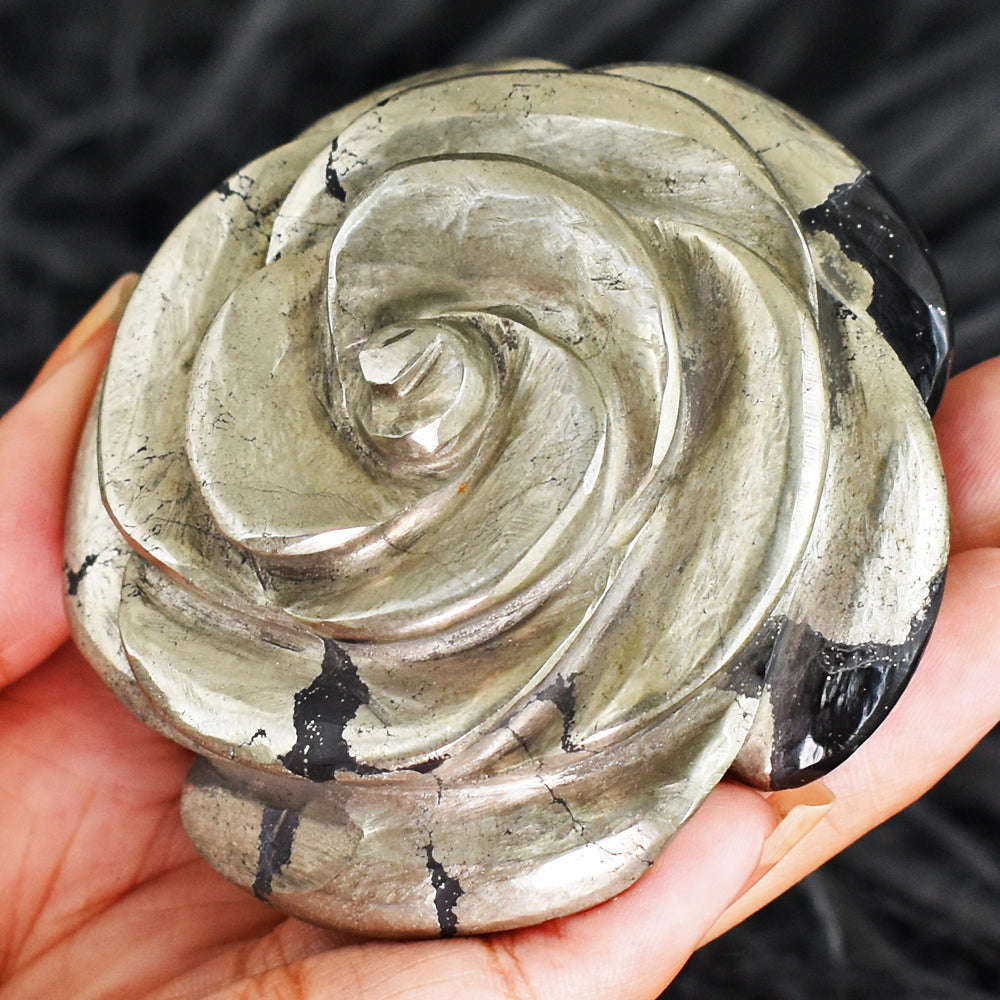gemsmore:Amazing  1399.00 Cts  Genuine  Pyrite  Hand Carved  Rose  Flower  Gemstone