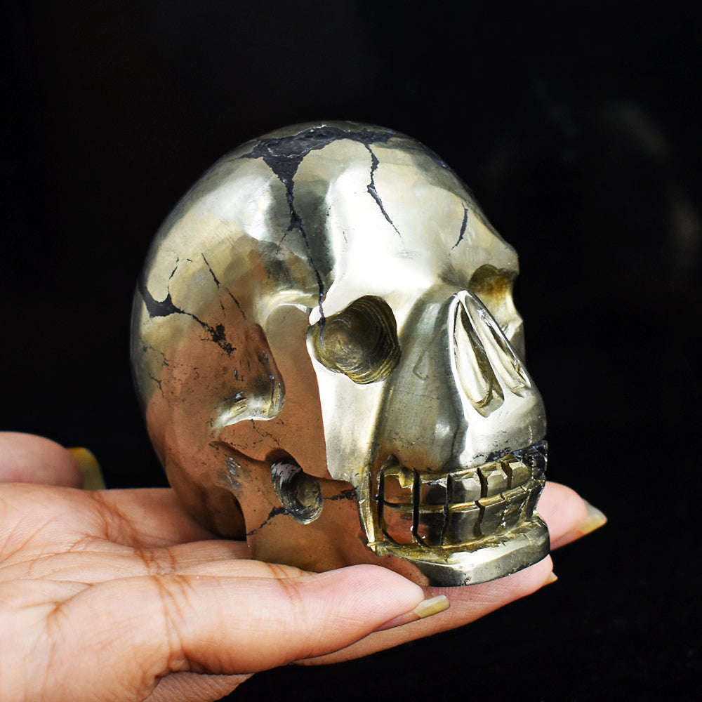 gemsmore:Amazing  2475.00 Carats  Genuine Pyrite  Hand Carved  Skull  Gemstone  Carving