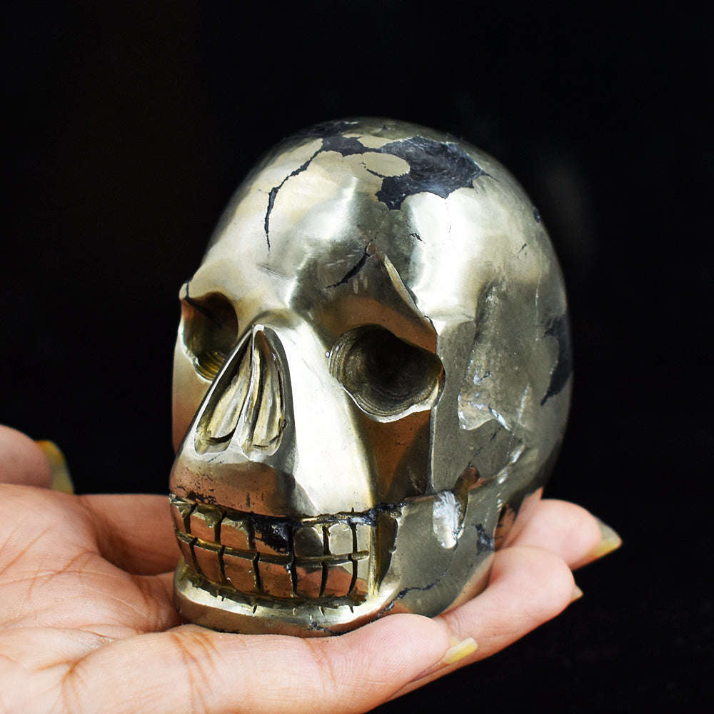 gemsmore:Amazing  2475.00 Carats  Genuine Pyrite  Hand Carved  Skull  Gemstone  Carving