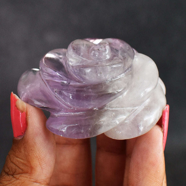 gemsmore:Amazing  292.00  Cts  Genuine Bi - Color   Amethyst  Hand  Carved  Rose  Flower Gemstone