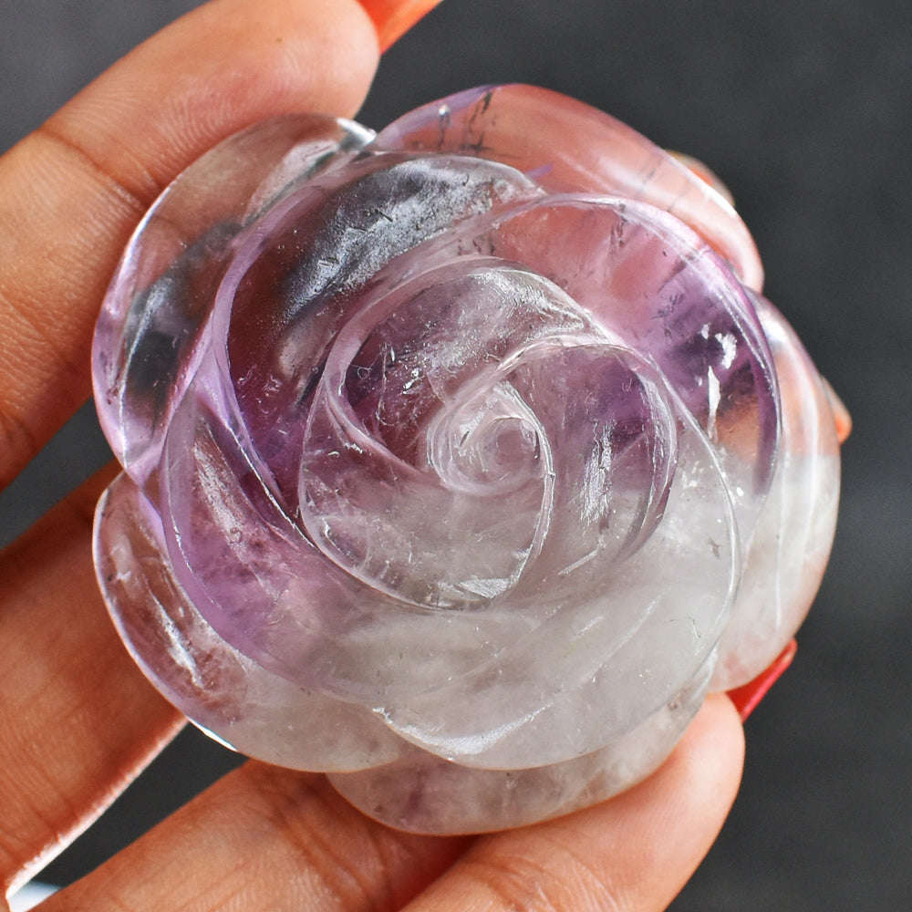 gemsmore:Amazing  292.00  Cts  Genuine Bi - Color   Amethyst  Hand  Carved  Rose  Flower Gemstone
