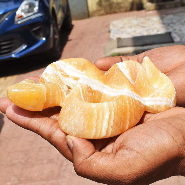 gemsmore:Amazing  3050.00  Cts Genuine Yellow Rhodochrosite  Hand Carved Crystal Gemstone Carving Snake