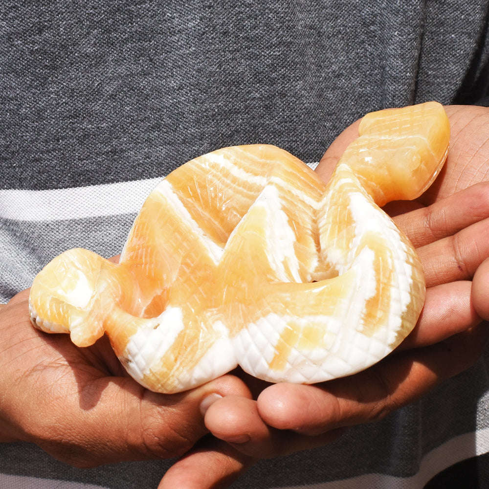 gemsmore:Amazing  3050.00  Cts Genuine Yellow Rhodochrosite  Hand Carved Crystal Gemstone Carving Snake