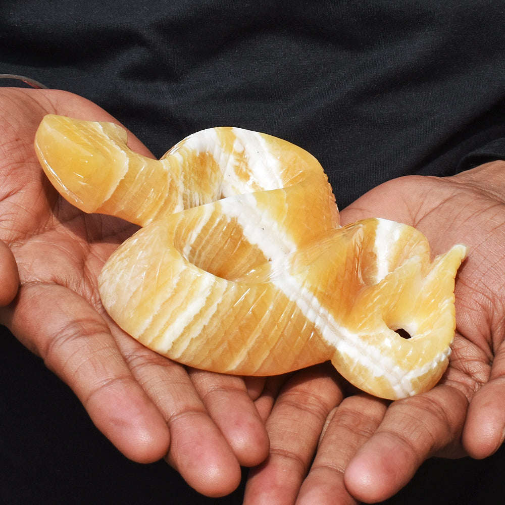 gemsmore:Amazing  3050.00  Cts Genuine Yellow Rhodochrosite  Hand Carved Crystal Gemstone Carving Snake