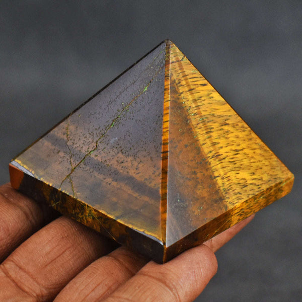 gemsmore:Amazing  522.00  Cts  Golden Tiger Eye  Hand Carved  Healing  Pyramid Gemstone