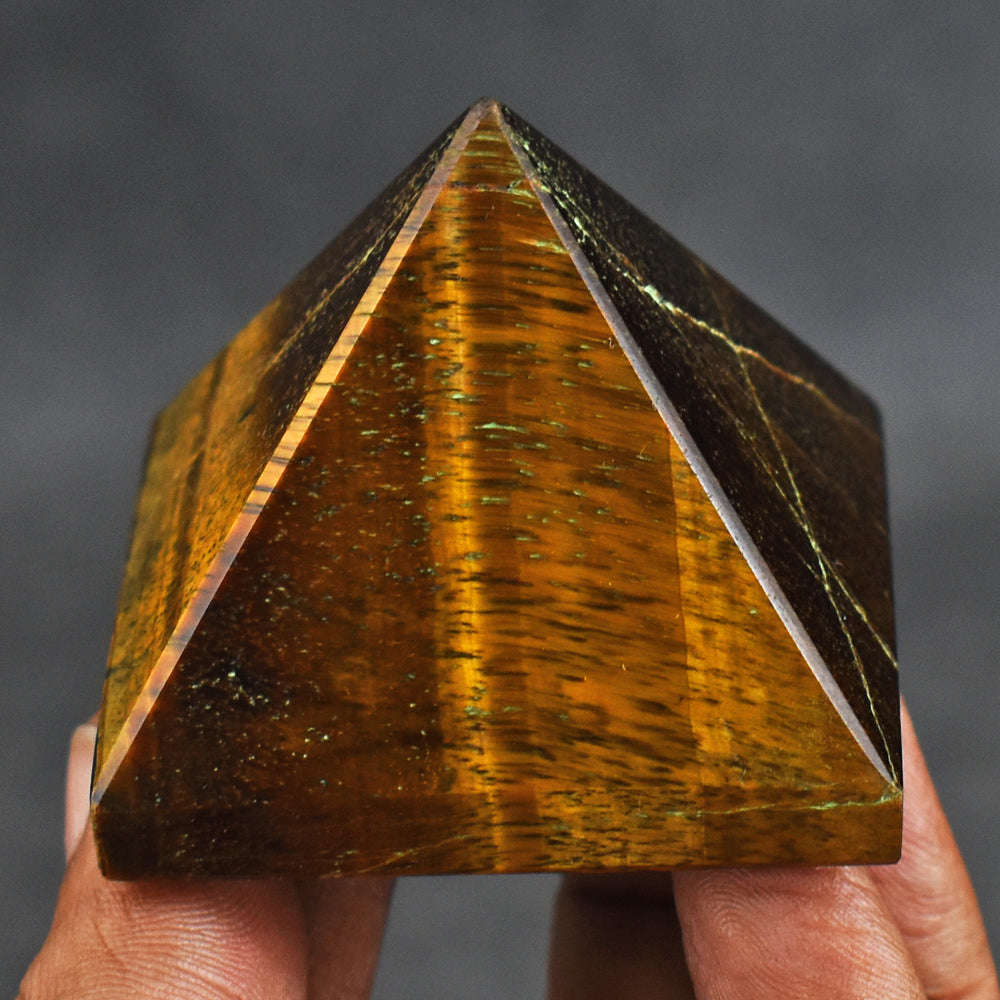 gemsmore:Amazing  522.00  Cts  Golden Tiger Eye  Hand Carved  Healing  Pyramid Gemstone