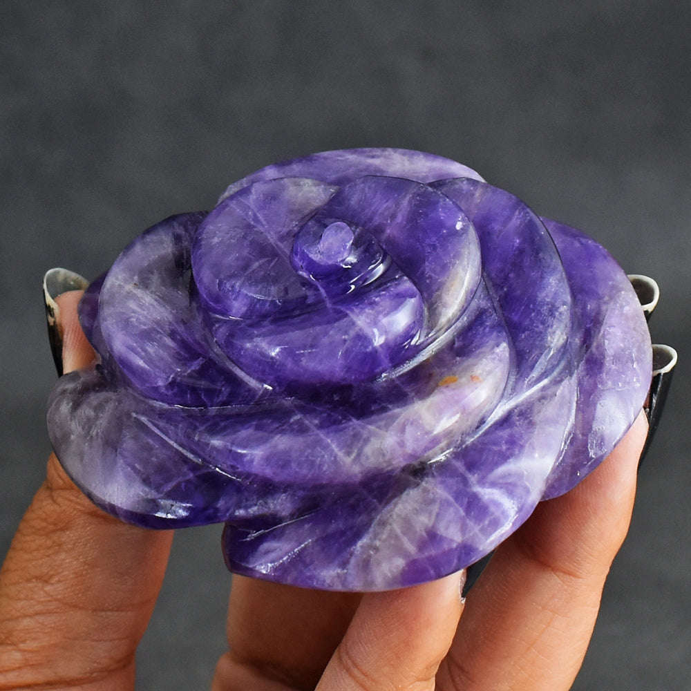 gemsmore:Amazing 692.00 Cts Genuine  Amethyst Hand Carved Rose Flower Gemstone