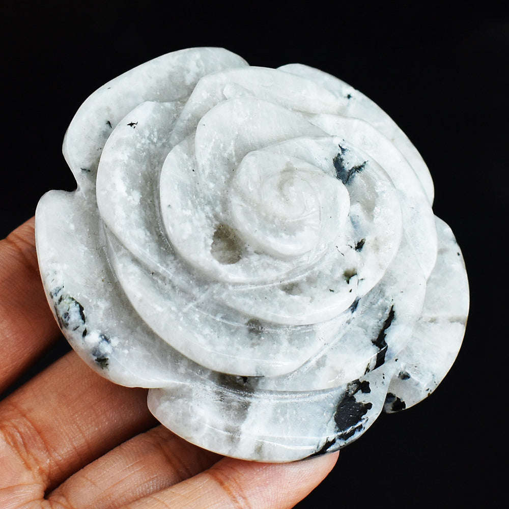 gemsmore:Amazing  696.00 Cts  Genuine  Moonstone  Hand Carved Rose Flower  Gemstone