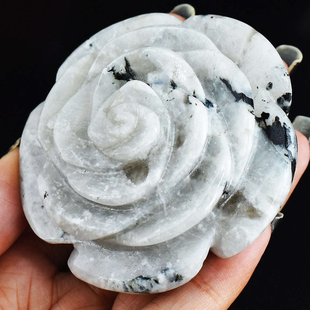 gemsmore:Amazing  696.00 Cts  Genuine  Moonstone  Hand Carved Rose Flower  Gemstone