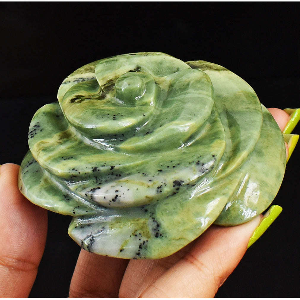 gemsmore:Amazing  708.00 Cts  Genuine  Serpentine Hand Carved Rose  Flower  Carving