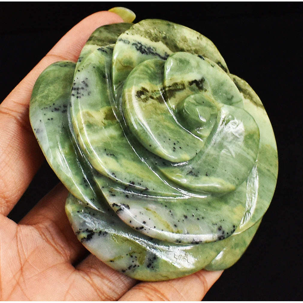 gemsmore:Amazing  708.00 Cts  Genuine  Serpentine Hand Carved Rose  Flower  Carving