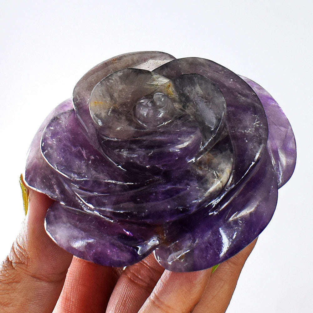 gemsmore:Amazing 725.00 Cts Genuine Amethyst Hand Carved Rose Flower Gemstone