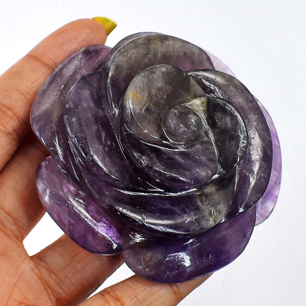 Amazing 725.00 Cts Genuine Amethyst Hand Carved Rose Flower Gemstone