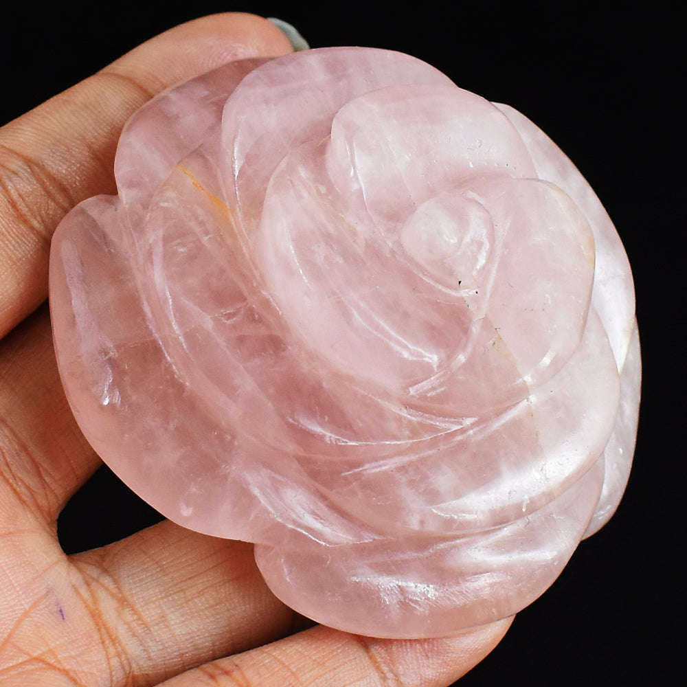 gemsmore:Amazing  729.00 Cts  Pink  Rose  Quartz  Hand  Carved  Rose  Flower Gemstone Carving