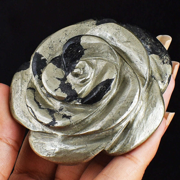 gemsmore:Amazing  739.00 Carats  Genuine Pyrite  Hand  Carved  Rose  Flower  Gemstone  Carving