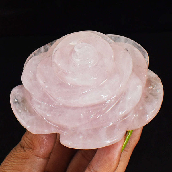 gemsmore:Amazing 760.00 Cts Pink Rose Quartz Hand Carved Rose Flower Carving