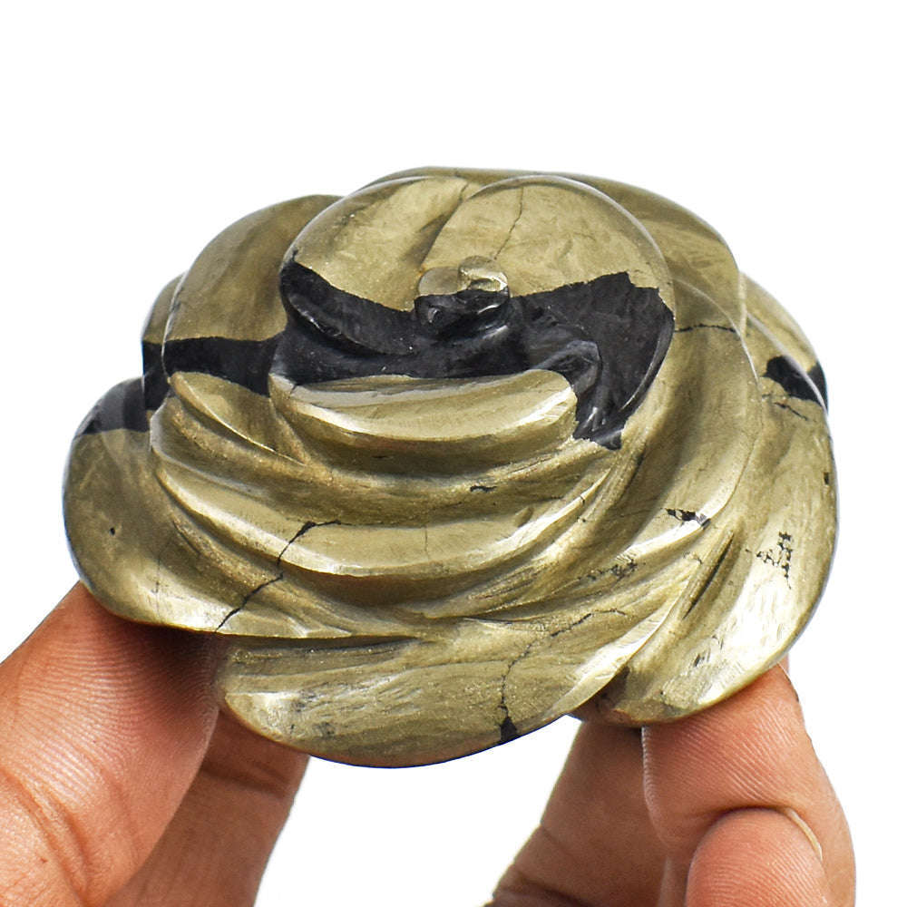gemsmore:Amazing  974.00 Carats   Genuine Pyrite  Hand  Carved  Rose  Flower  Gemstone  Carving