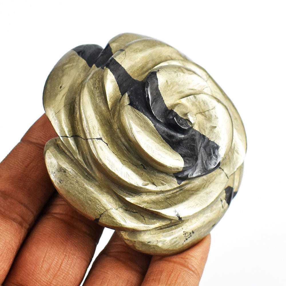 gemsmore:Amazing  974.00 Carats   Genuine Pyrite  Hand  Carved  Rose  Flower  Gemstone  Carving