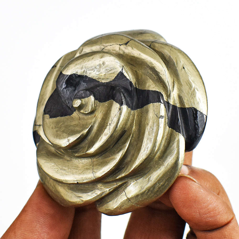 gemsmore:Amazing  974.00 Carats   Genuine Pyrite  Hand  Carved  Rose  Flower  Gemstone  Carving