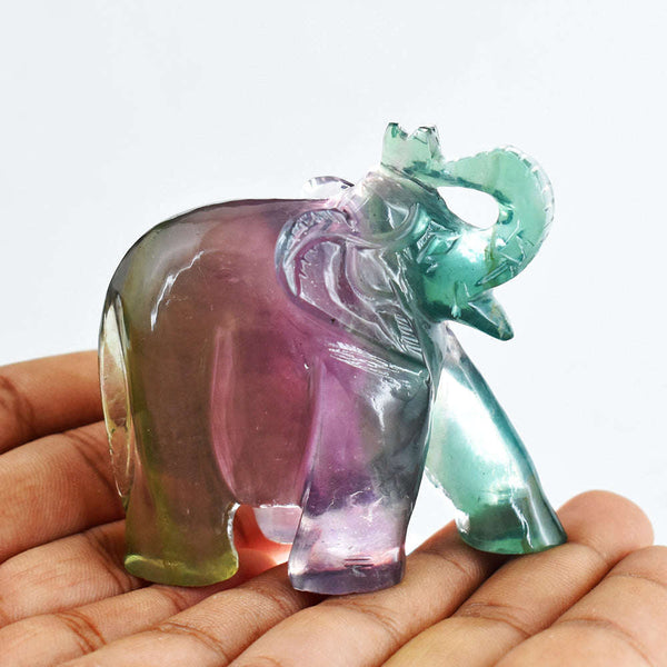 gemsmore:Amazing 994.00  Cts  Multicolor Fluorite Hand Carved Genuine Crystal Gemstone Carving Elephant