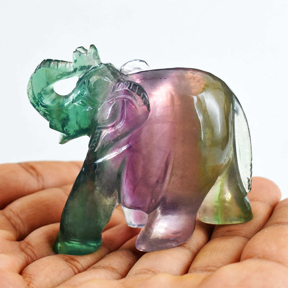 gemsmore:Amazing 994.00  Cts  Multicolor Fluorite Hand Carved Genuine Crystal Gemstone Carving Elephant