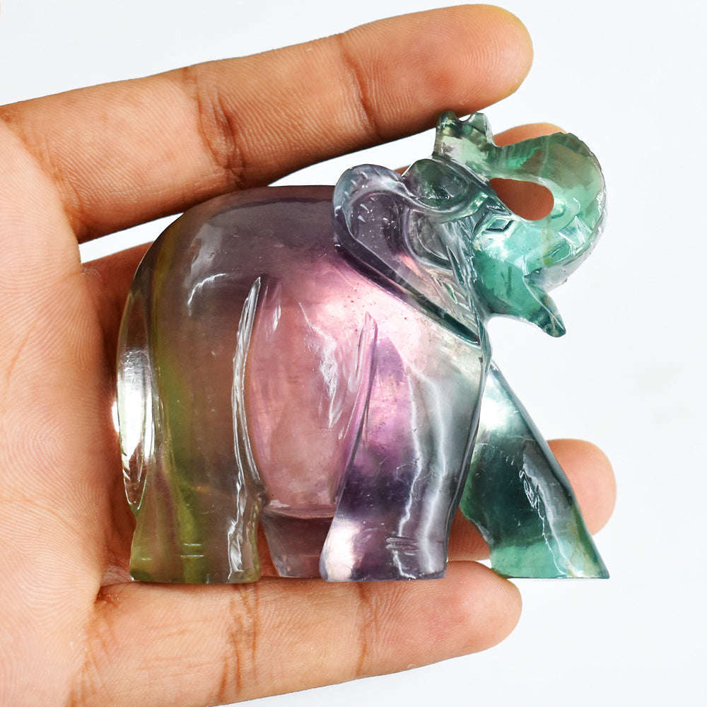 gemsmore:Amazing 994.00  Cts  Multicolor Fluorite Hand Carved Genuine Crystal Gemstone Carving Elephant