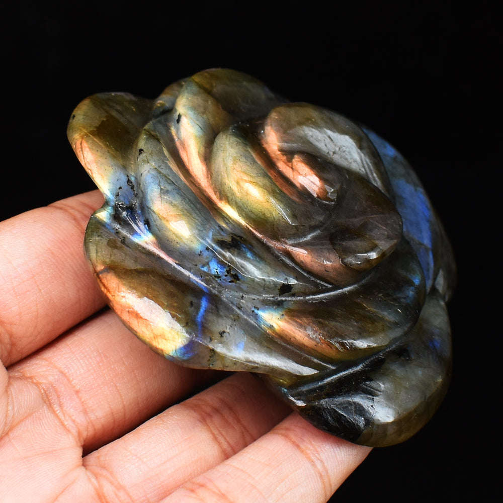 gemsmore:Amazing  Flash Labradorite  566.00 Carats  Genuine  Hand Carved  Gemstone  Rose Flower Carving