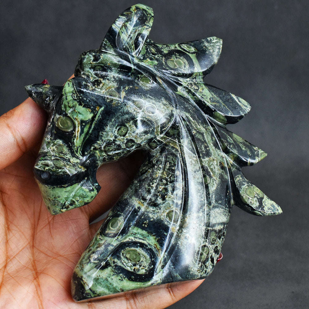 gemsmore:Amazing  Kambaba Jasper  Hand Carved Genuine Crystal Gemstone Carving Unicorn Head