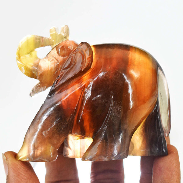 gemsmore:Amazing Multicolor Fluorite Hand Carved Genuine Crystal Gemstone Carving Elephant