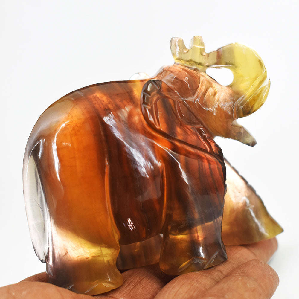 gemsmore:Amazing Multicolor Fluorite Hand Carved Genuine Crystal Gemstone Carving Elephant