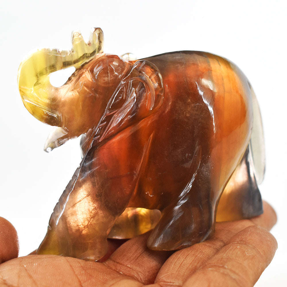 gemsmore:Amazing Multicolor Fluorite Hand Carved Genuine Crystal Gemstone Carving Elephant