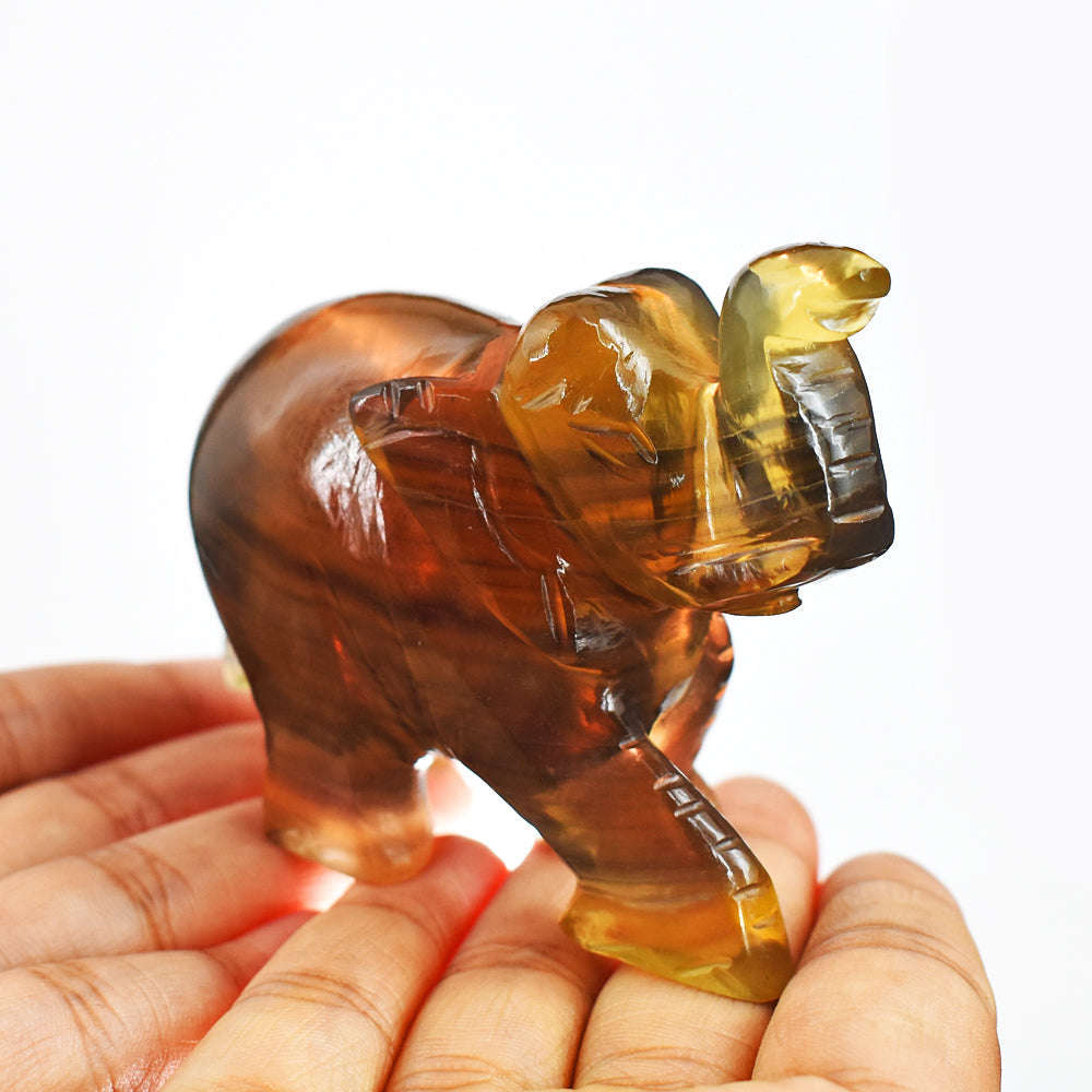 gemsmore:Amazing  Multicolor Fluorite Hand Carved Genuine Crystal Gemstone Carving Elephant