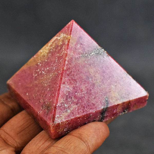 gemsmore:Amazing  Pink  Rhodonite  Genuine Hand Carved Healing Pyramid Gemstone