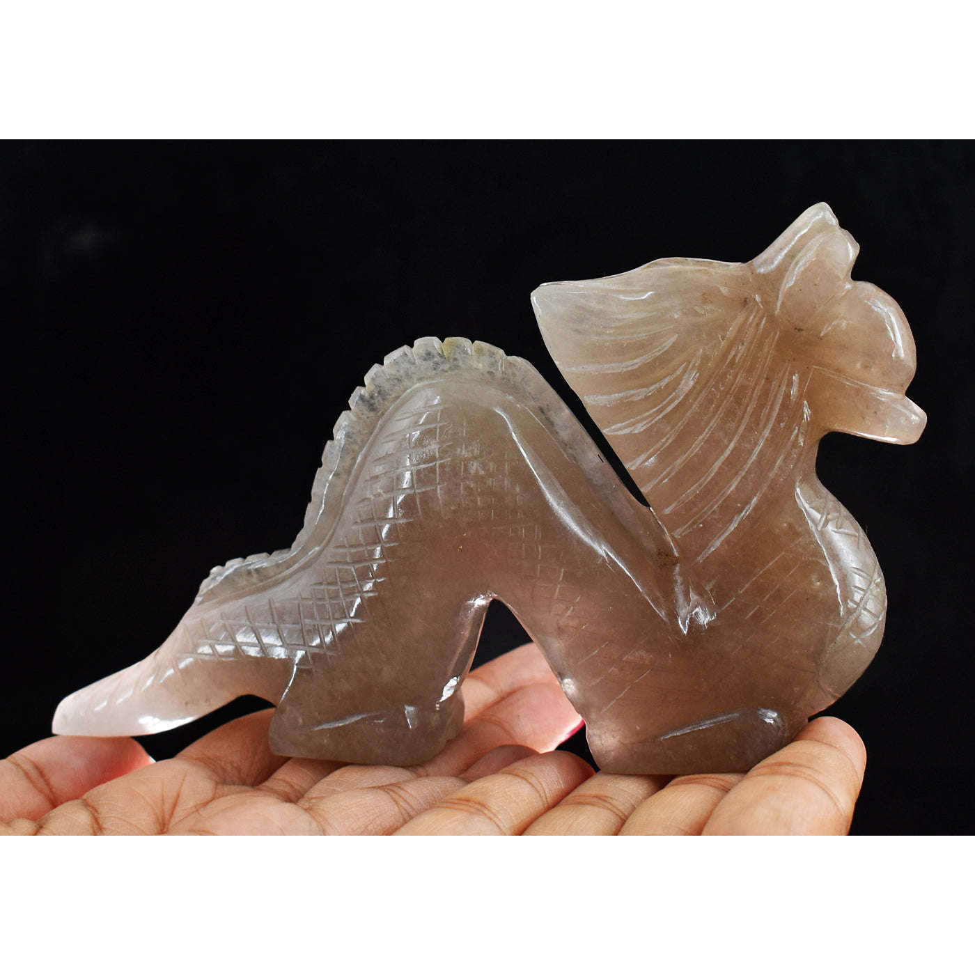 gemsmore:Artisian 1378.00 Cts  Genuine  Smoky Quartz  Hand Carved  Gemstone  Dragon  Carving