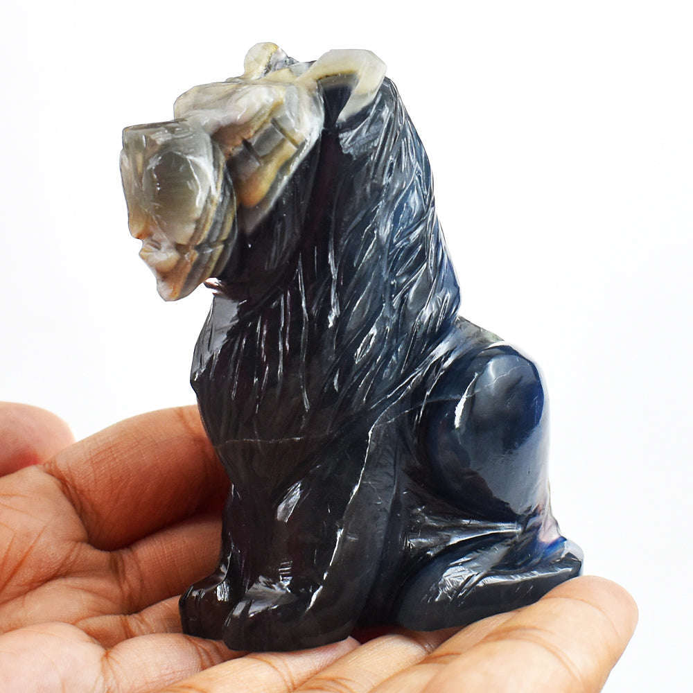 gemsmore:Artisian 1407.00 Cts Multicolor Fluorite Hand Carved Genuine Crystal Gemstone Carving Lion