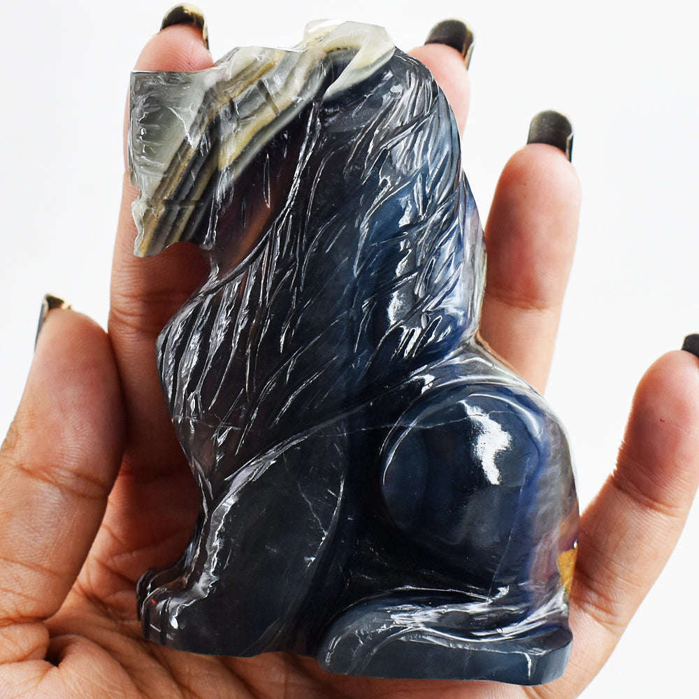 gemsmore:Artisian 1407.00 Cts Multicolor Fluorite Hand Carved Genuine Crystal Gemstone Carving Lion