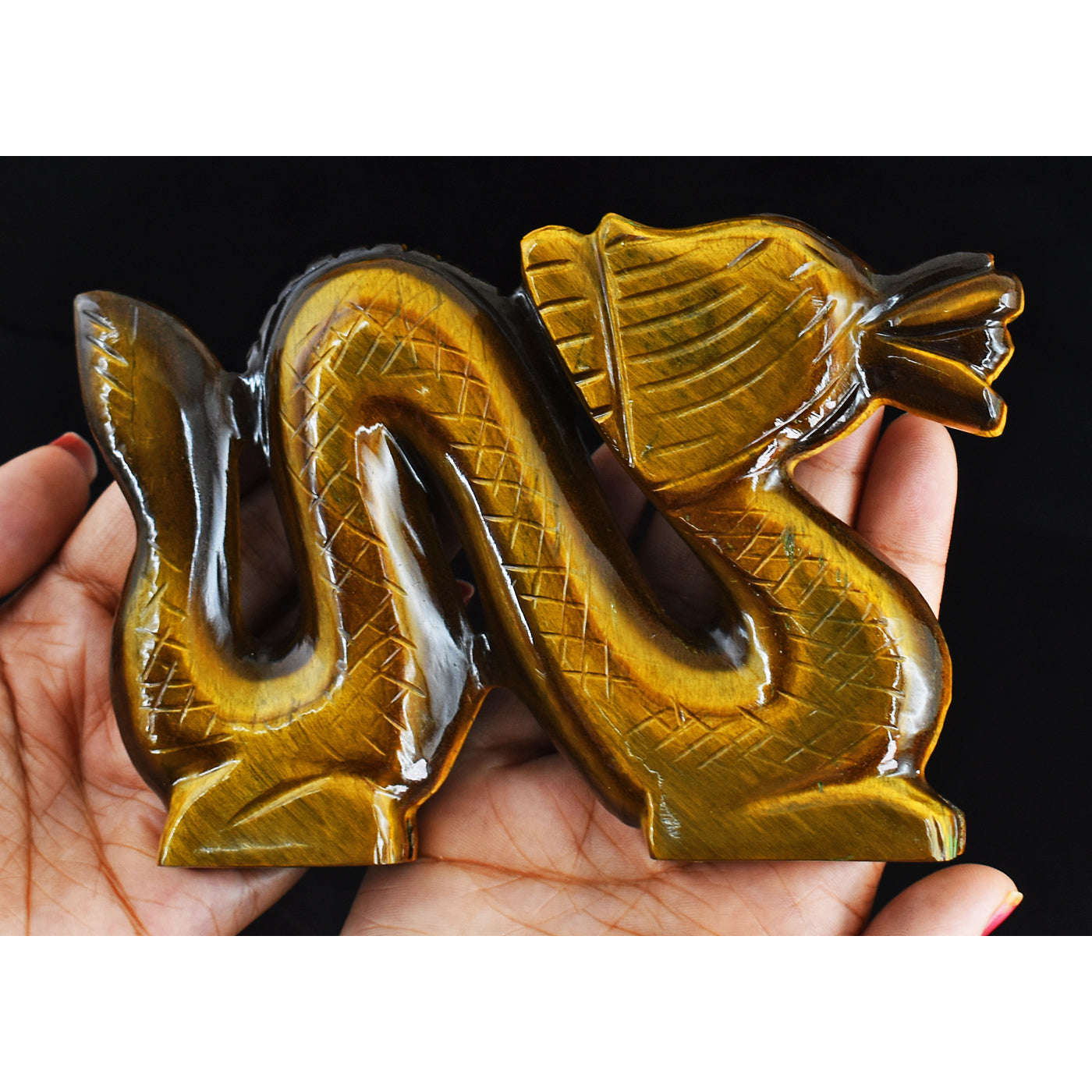 gemsmore:Artisian  1899.00 Carats  Genuine  Golden  Tiger  Eye  Hand Carved Dragon Gemstone Carving