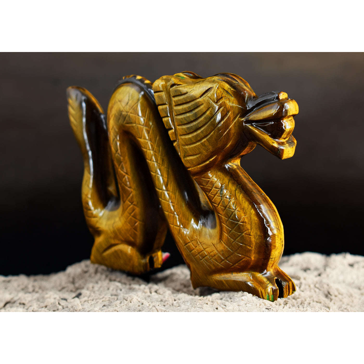 gemsmore:Artisian  1899.00 Carats  Genuine  Golden  Tiger  Eye  Hand Carved Dragon Gemstone Carving