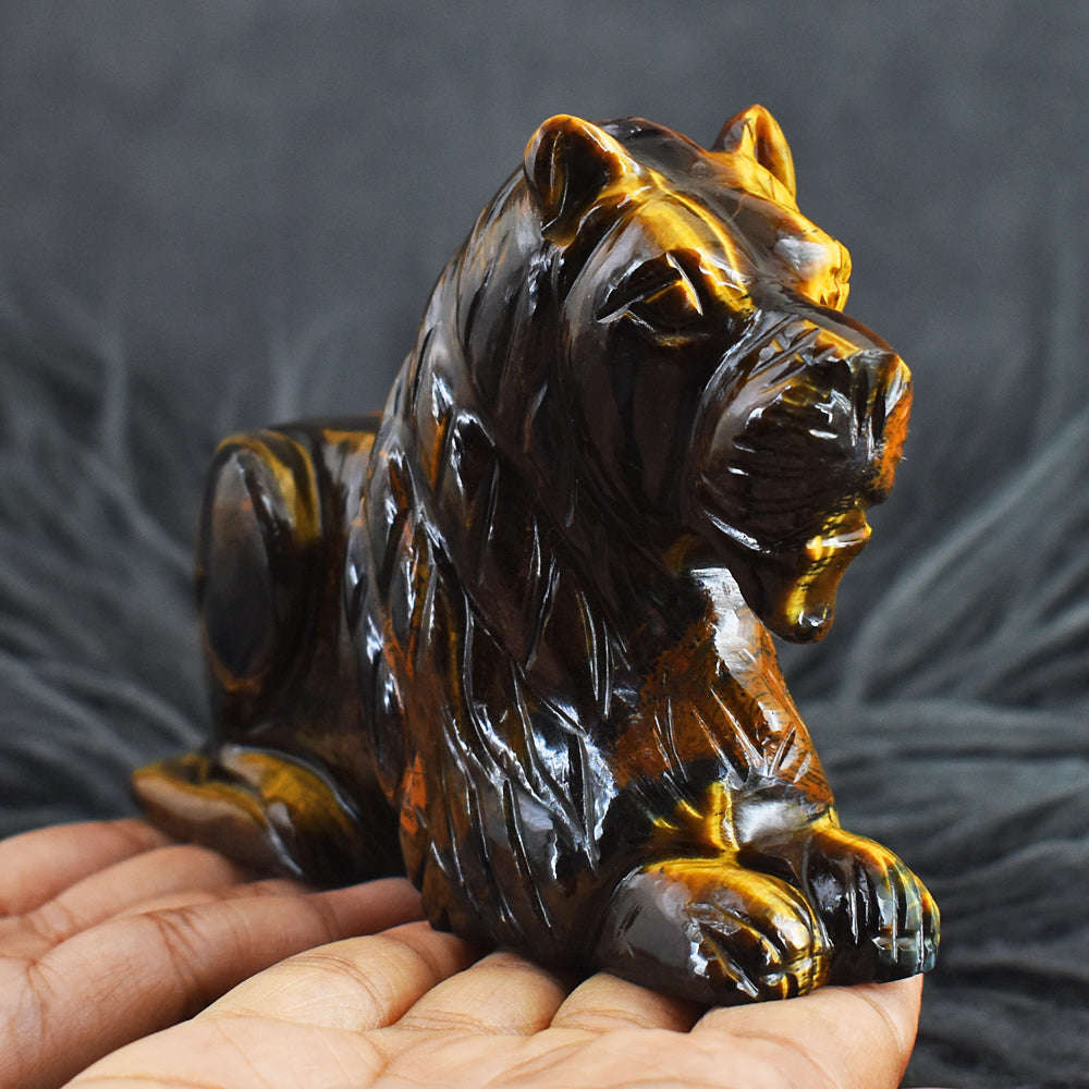 gemsmore:Artisian  2413.00  Cts  Genuine Tiger Eye  Hand Carved Crystal Gemstone Carving Lion