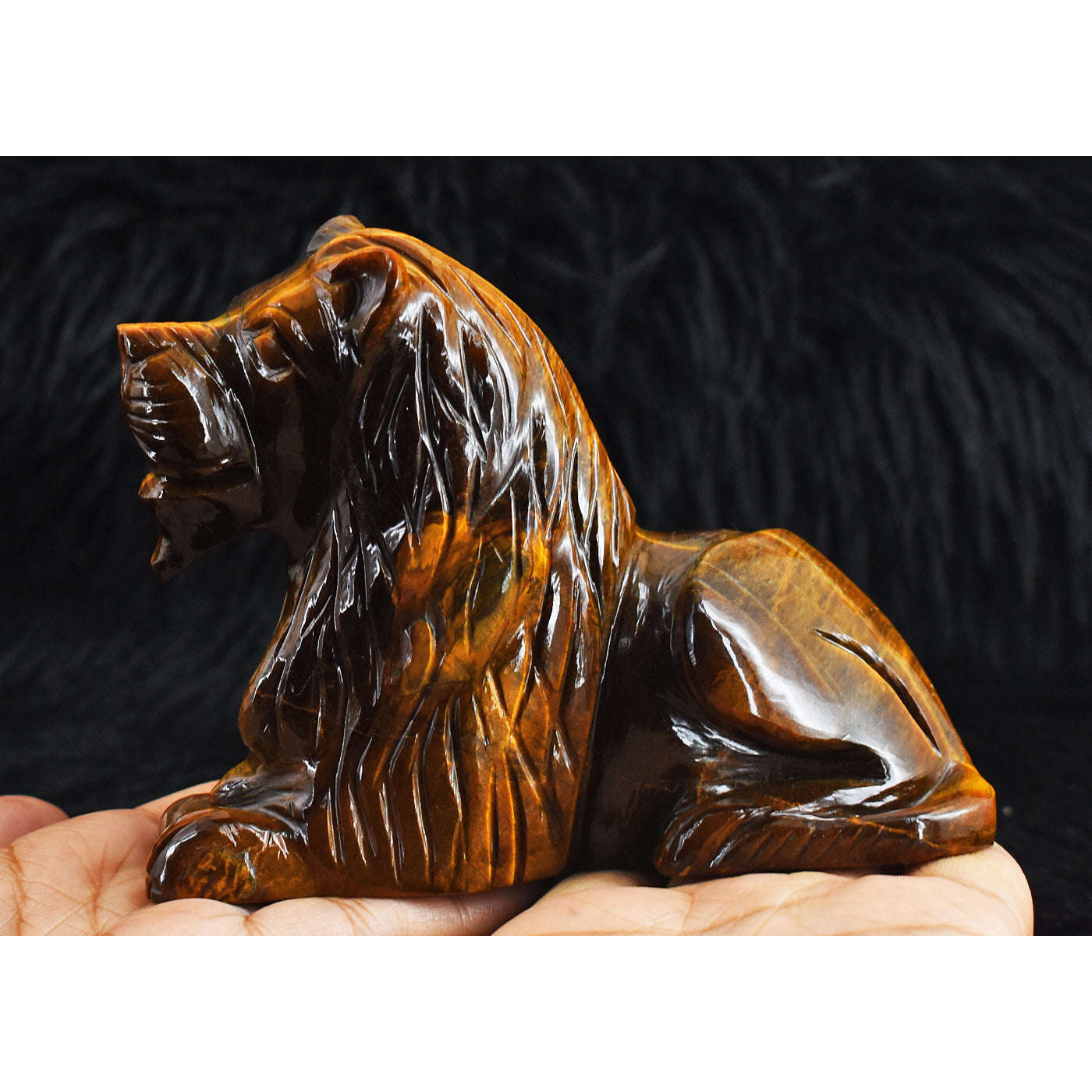 gemsmore:Artisian  2502.00 Cts  Genuine  Tiger Eye  Hand Carved Genuine Crystal Gemstone Carving Lion