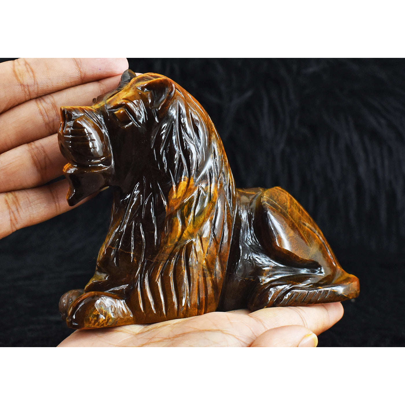 gemsmore:Artisian  2502.00 Cts  Genuine  Tiger Eye  Hand Carved Genuine Crystal Gemstone Carving Lion