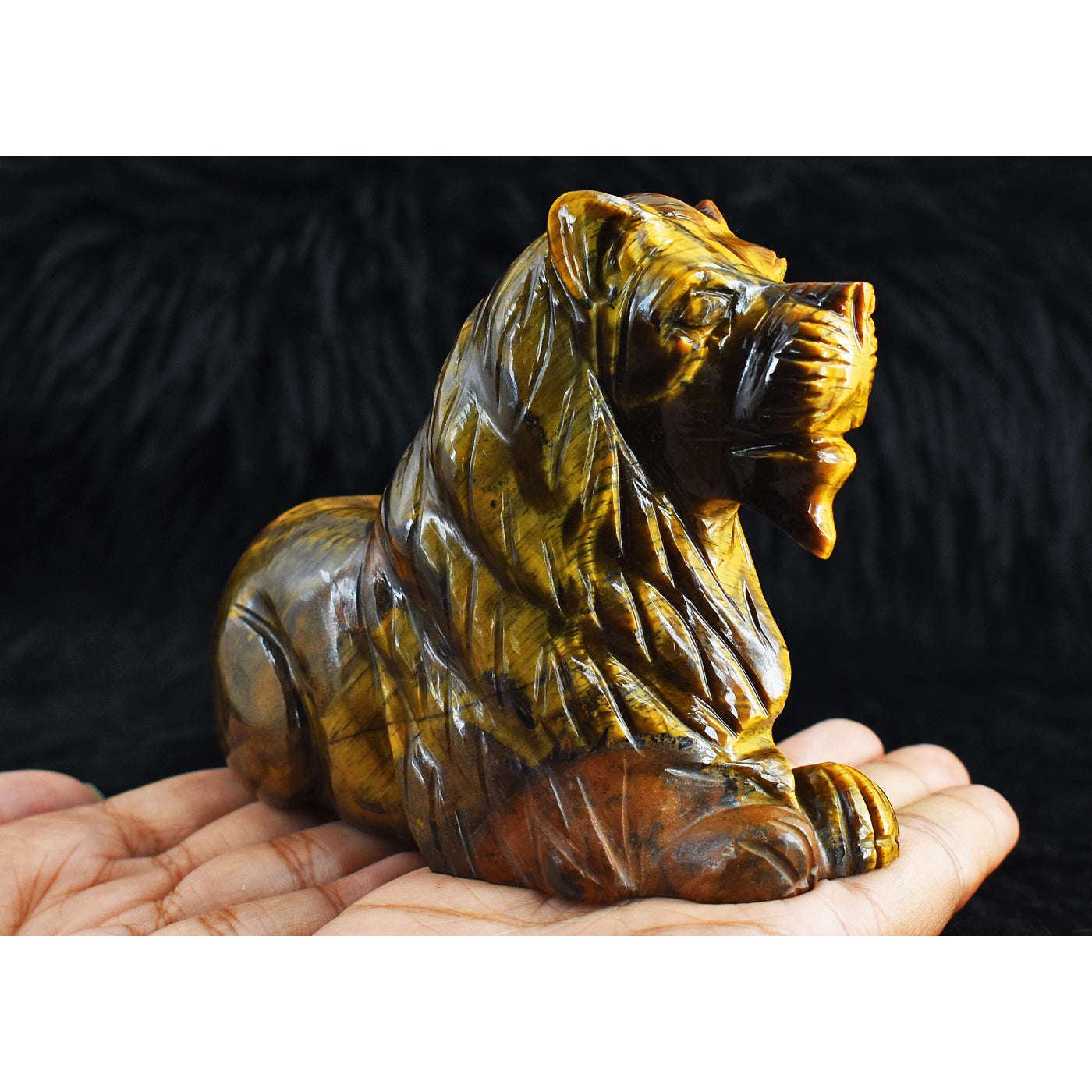 gemsmore:Artisian  2502.00 Cts  Genuine  Tiger Eye  Hand Carved Genuine Crystal Gemstone Carving Lion