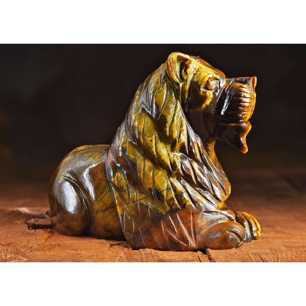 gemsmore:Artisian  2502.00 Cts  Genuine  Tiger Eye  Hand Carved Genuine Crystal Gemstone Carving Lion