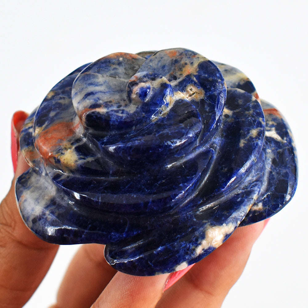 gemsmore:Artisian  510.00 Cts  Genuine  Sodalite  Hand Carved Rose Flower Gemstone Carving