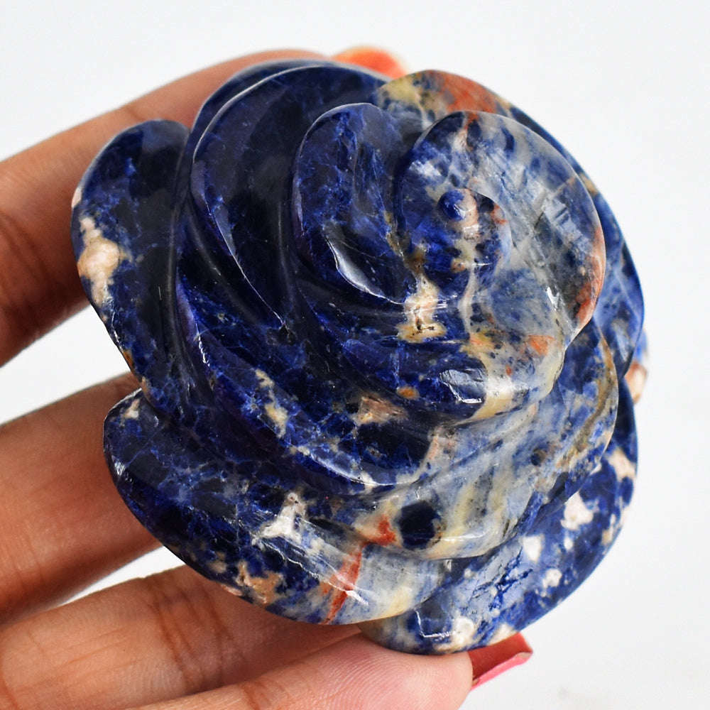 gemsmore:Artisian  510.00 Cts  Genuine  Sodalite  Hand Carved Rose Flower Gemstone Carving