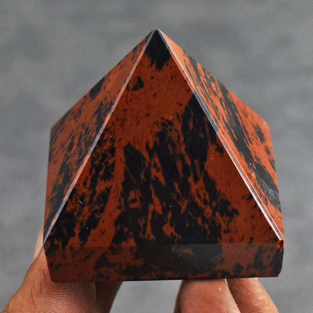 gemsmore:Artisian 579.00  Cts Mahogany  Jasper  Hand Carved  Healing  Pyramid Gemstone