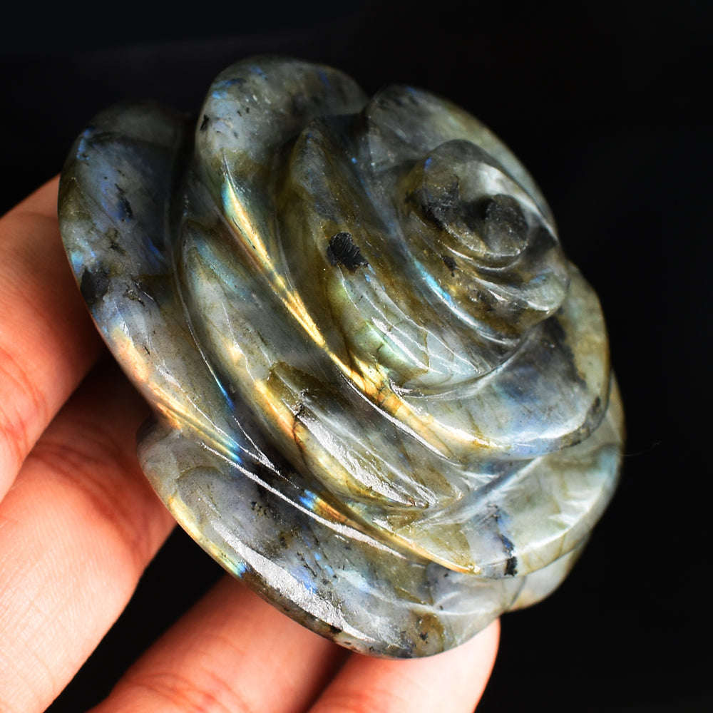 gemsmore:Artisian  603.00 Cts  Amazing Flash Labradorite Hand  Carved  Rose  Gemstone  Carving