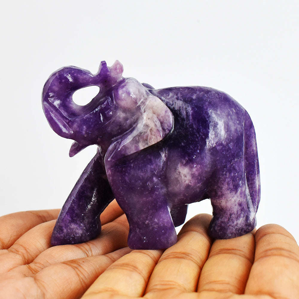 gemsmore:Artisian 720.00 Cts  Genuine  Lepidolite Hand Carved Crystal Gemstone Elephant Carving