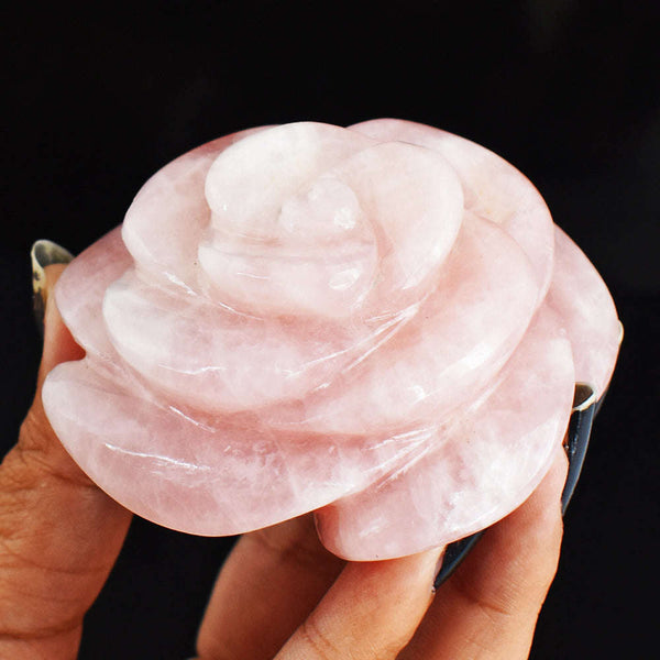 gemsmore:Artisian  855.00 Cts  Pink  Rose Quartz Hand Carved Rose Flower Carving